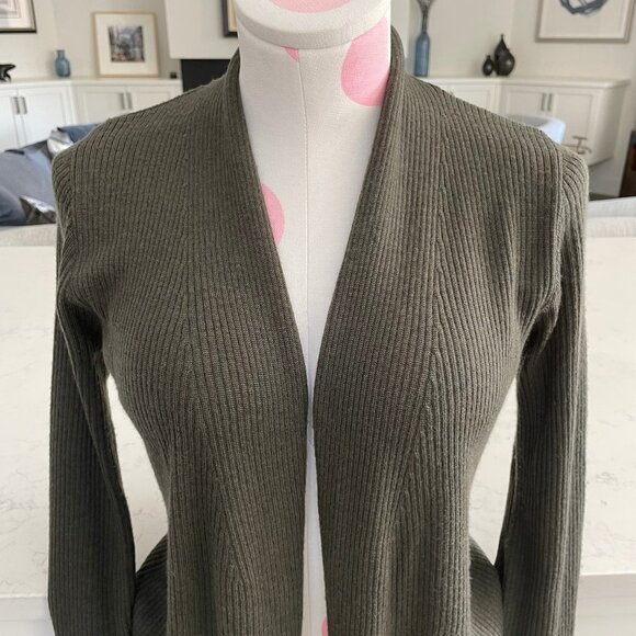 Nanette Lepore Merino Wool Open Front Ribbed Duster Sweater Olive Green Sz XS - Picture 3 of 11
